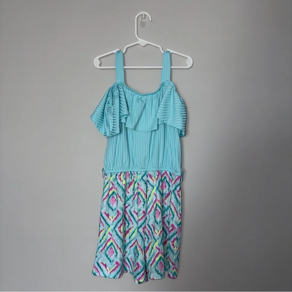 Justice Aqua and Multicolor Romper Youth M